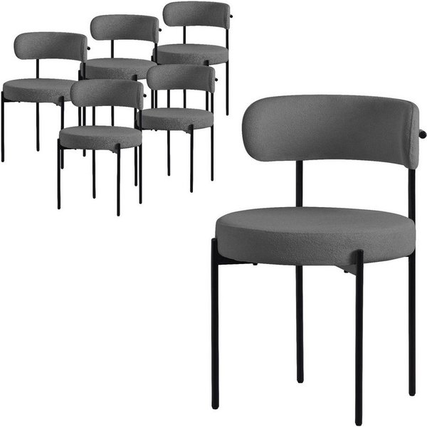 ML-DESIGN Polsterstuhl Esszimmerstühle Gruppe Küchenstuhl aus Teddystoff mit Metallbeinen (6 St), Clubstuhl 6er Set Wohnzimmerstuhl Grau moderne Design Lounge S