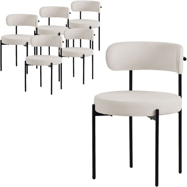 ML-DESIGN Polsterstuhl Esszimmerstühle Gruppe Küchenstuhl aus Teddystoff mit Metallbeinen (6 St), Clubstuhl 6er Set Wohnzimmerstuhl Weiß moderne Design Lounge S