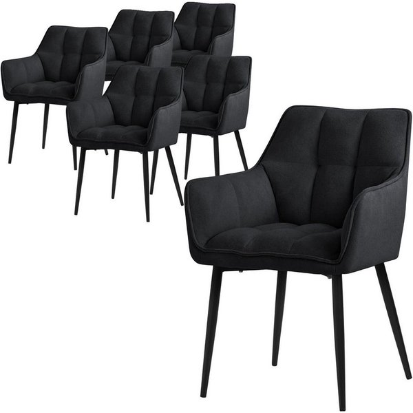 ML-DESIGN Polsterstuhl Esszimmerstuhl mit dickem gepolsterter Sitz Rücken- und Armlehnen (6 St), Wohnzimmerstuhl aus Frotteestoff Schwarz Loungesessel Küchenstu