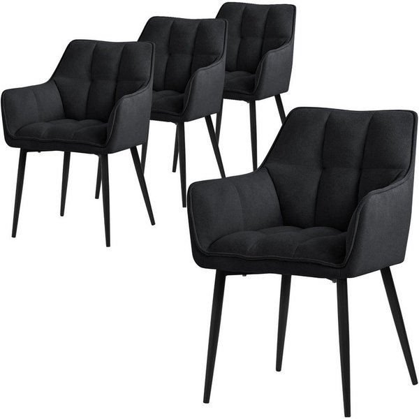 ML-DESIGN Polsterstuhl Esszimmerstuhl mit dickem gepolsterter Sitz Rücken- und Armlehnen (4 St), Wohnzimmerstuhl aus Frotteestoff Schwarz Loungesessel Küchenstu