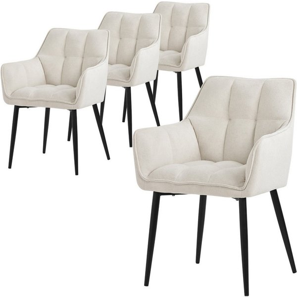 ML-DESIGN Polsterstuhl Esszimmerstuhl mit dickem gepolsterter Sitz Rücken- und Armlehnen (4 St), Wohnzimmerstuhl aus Frotteestoff Creme Loungesessel Küchenstuhl