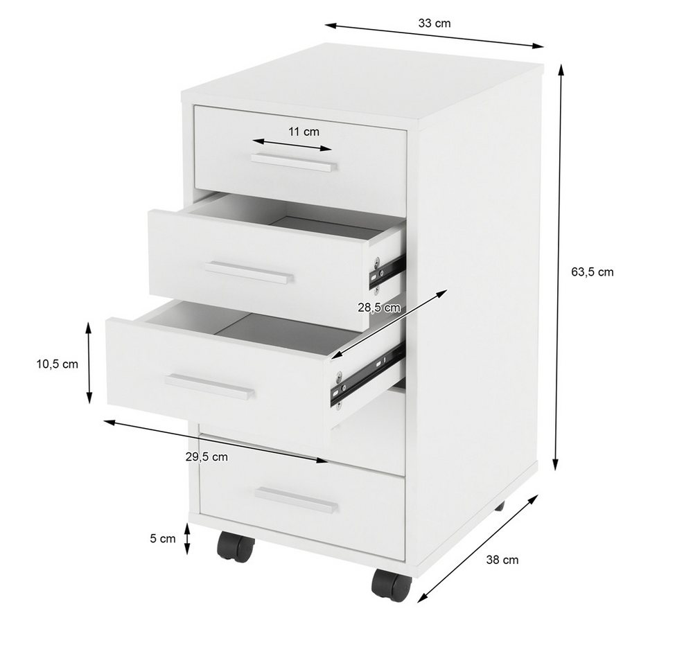 ML-DESIGN Rollcontainer Schubladenschrank mobiler Aktenschrank Büroschrank mit 5 Schubladen, (2 St), 2x Rollschrank 33x38x63,5 cm Bürocontainer Lagerschrank für – Bild 4 von 5