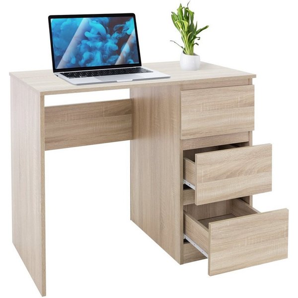 ML-DESIGN Schreibtisch Bürotisch mit 3 Schubladen Computertisch Arbeitstisch Laptoptisch, Homeoffice Büromöbel PC Tisch Sonoma-Eiche 90x76x50 cm mit Stauraum