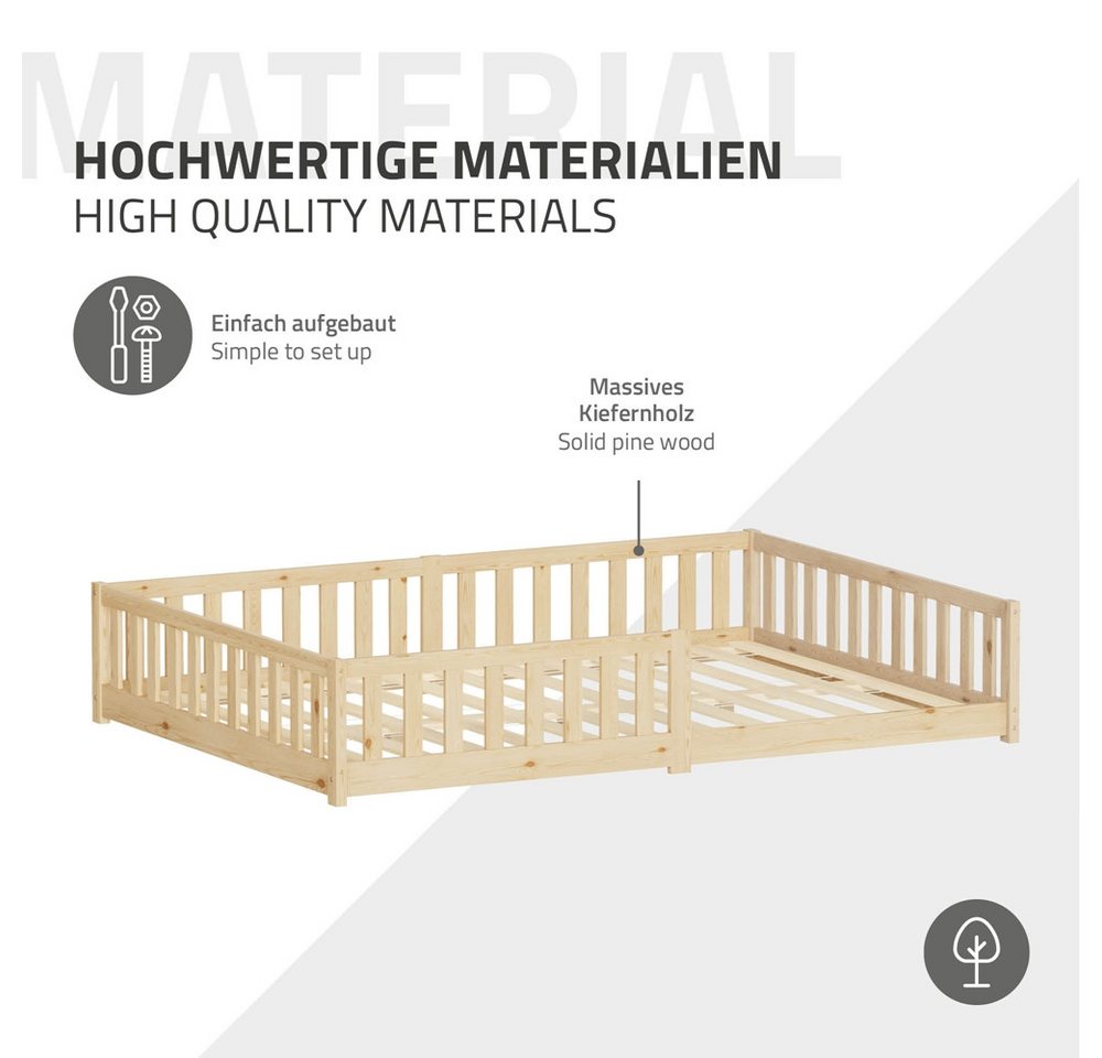 ML-DESIGN Spielbett Bodenbett Holzbett mit Lattenrost & Rausfallschutz Jugendbett Babybett, Abenteuerbett 140x200cm Natur Kinderbett Bettgestell ohne Matratze – Bild 5 von 5