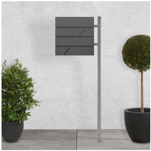 ML-DESIGN Standbriefkasten Wandbriefkasten Briefkasten Postkasten mit Zeitungsfach inkl. Standfuß, Briefkastenanlage mit Standfuß Silber 120 cm Mailbox mit Pfos