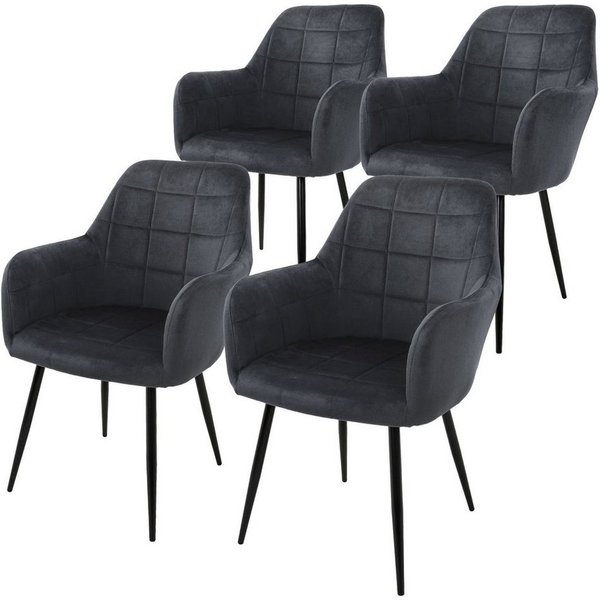 ML-DESIGN Stuhl Esszimmerstuhl ergonomisch & gepolstert, Esstischstuhl mit Rückenlehne (4 St), Wohnzimmerstuhl Dunkelgrau Samtbezug Küchenstuhl Polsterstuhl