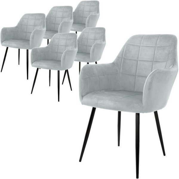 ML-DESIGN Stuhl Esszimmerstuhl ergonomisch & gepolstert, Esstischstuhl mit Rückenlehne (6 St), Wohnzimmerstuhl Grau Samtbezug Metallbeine Küchenstuhl Polsterstu