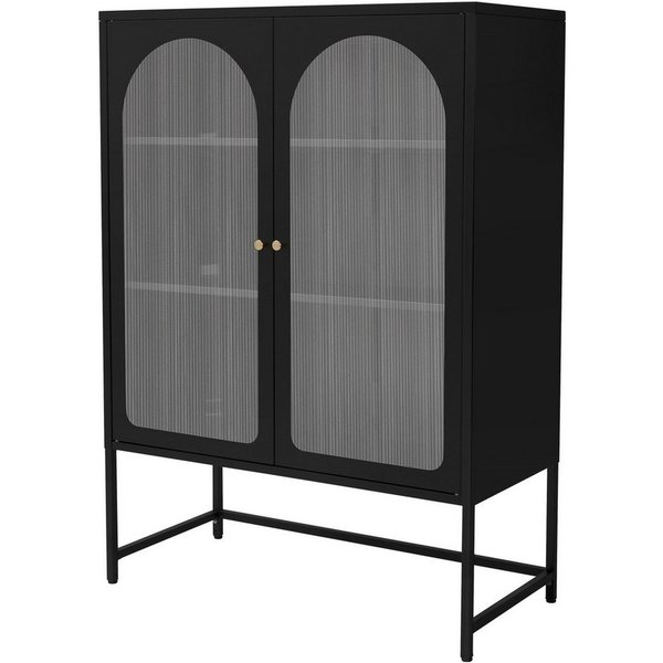 ML-DESIGN Vitrine Buffet Küchenschrank Vitrinenschrank Stahl Standvitrine mit Stauraum Wohnzimmer Hochschrank Standschrank Stahlschrank Kommode Bücherschrank