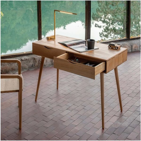 Mobello Schreibtisch Massiver Eichenholz Bürotisch, Moderner Computertisch & Holztisch, 110x50x80 cm