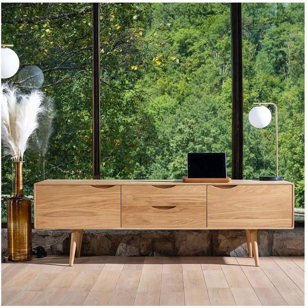 Mobello Sideboard Elegante Kommode aus Massiv Eichenholz, Stilvoller Mehrzweckschrank für Zuhause, 160x40x53 cm