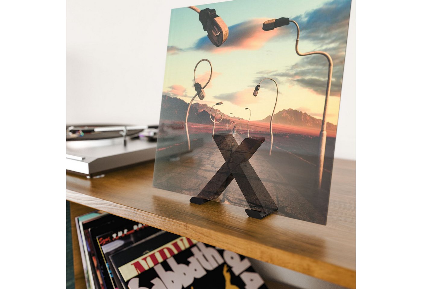 Mobilefox Standhalterung LP Vinyl Ständer Schallplatten Halterung X Form Tischhalter Schwarz – Bild 2 von 5