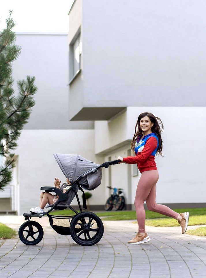 Moby-System Dreirad-Kinderwagen Jogging-Kinderwagen mit Luftreifen und Verdeck - Modell: MOUNTAIN, Large air-filled wheels: 16” (39 cm) rear, 12.5” (30 cm) fron – Bild 3 von 5