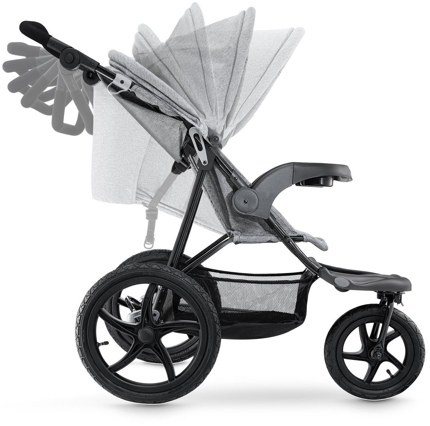 Moby-System Dreirad-Kinderwagen Jogging-Kinderwagen mit Luftreifen und Verdeck - Modell: MOUNTAIN, Large air-filled wheels: 16” (39 cm) rear, 12.5” (30 cm) fron – Bild 5 von 5