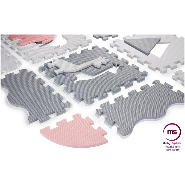 Moby-System Laufstall Schaumstoff-Puzzlematte XL 150 x 150 x 1 cm mit Rand, Rosa (16-tlg)
