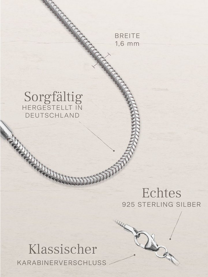modabilé Silberkette Schlangenkette HEARTFELT, Damen Halskette 1,6mm, 35cm Kette Sterling Silber 925, Made in Germany – Bild 3 von 5