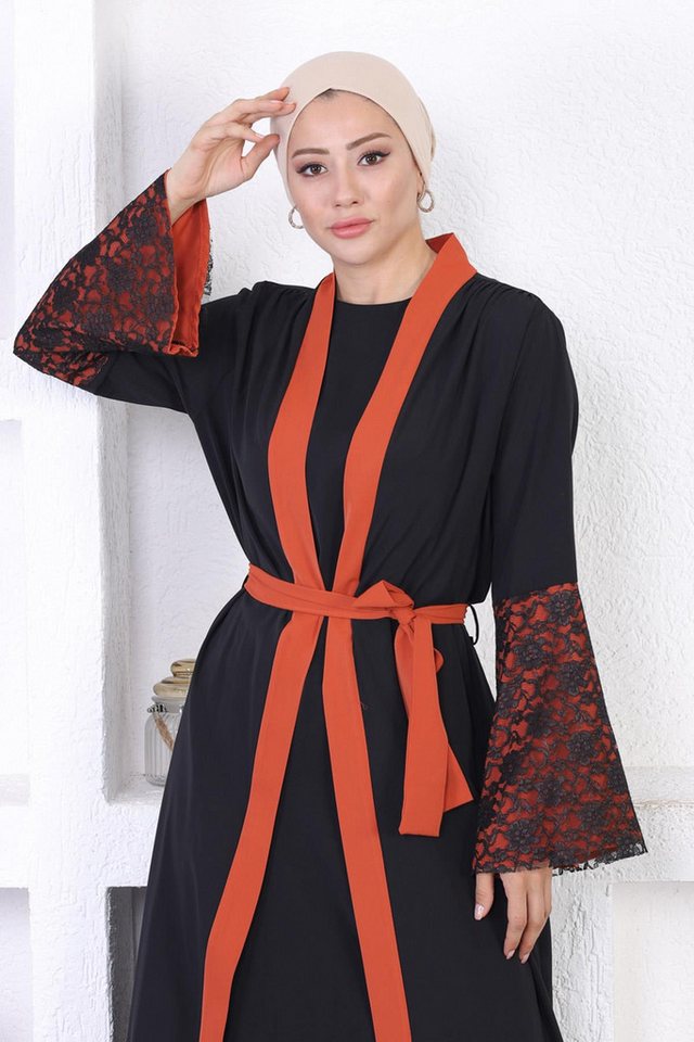 MODAMİHRAM Maxikleid Spitzen-Detail Abaya – Bild 2 von 5