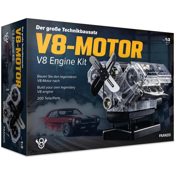 Franzis Modellbausatz FRANZIS V8-Motor Technikbausatz, Motorbausatz im Maßstab 1:3, (250-tlg)