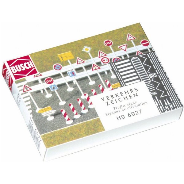 Busch Modelleisenbahn-Verkehrszeichen Busch 6027 H0 Set Verkehrszeichen Bausatz