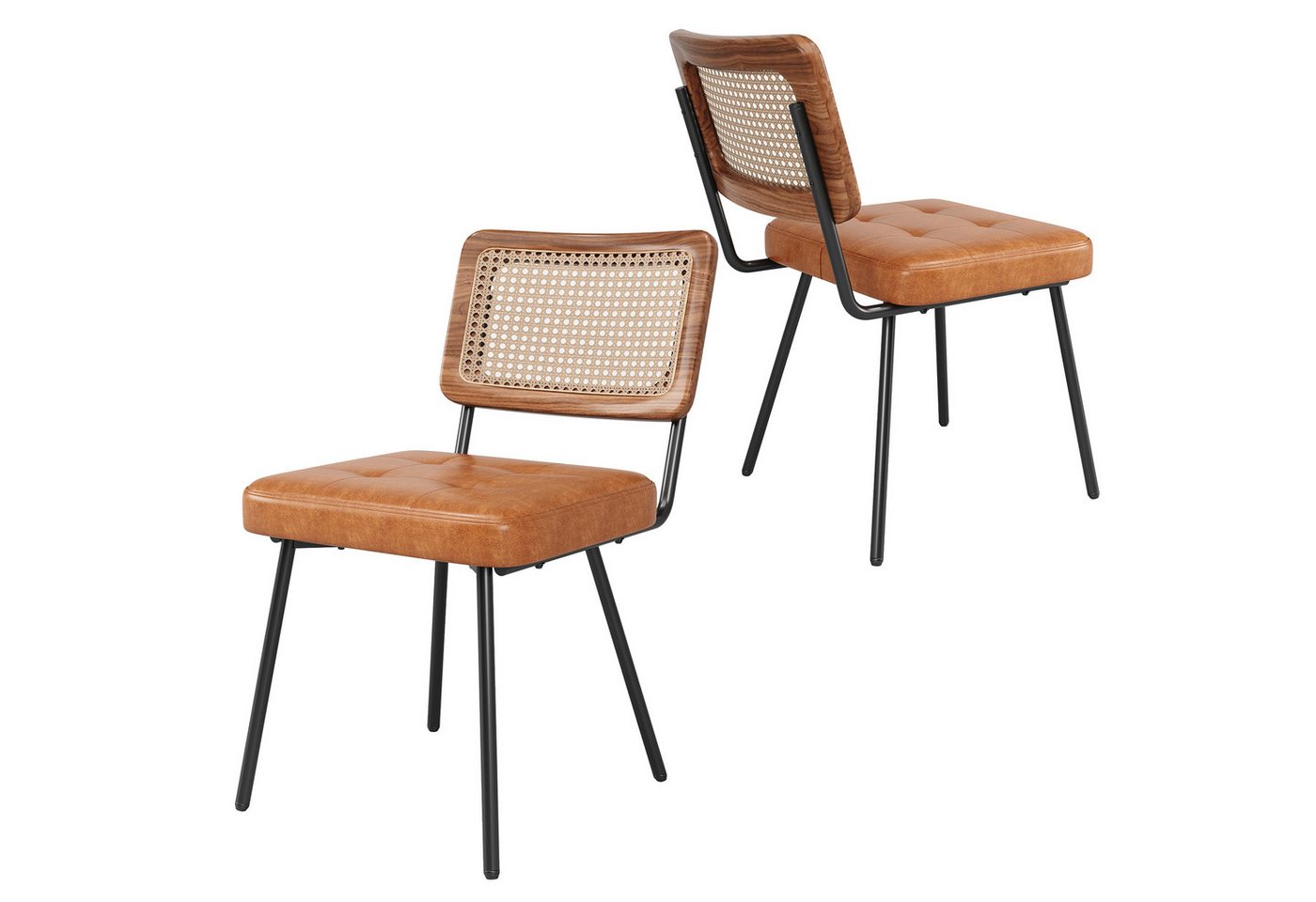 MODFU Esszimmerstuhl Retro-Stuhl,Rattan-Loungesessel (Esszimmerstuhl Set aus Kunstleder und Rattan – Ergonomisch, verstellbar und pflegeleicht., 2 St) – Bild 2 von 5