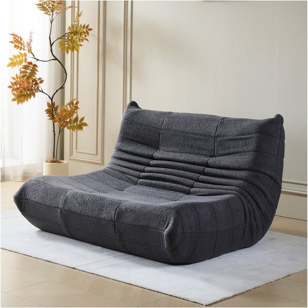 MODFU Sofa Sofa 149x114x82 cm aus Teddyfleece in Grau, 2-Sitzer, Skandinavisches Falten-Design, ergonomisch & rückenschonend 1 Teile, Teddyfleece, hautfreundlic