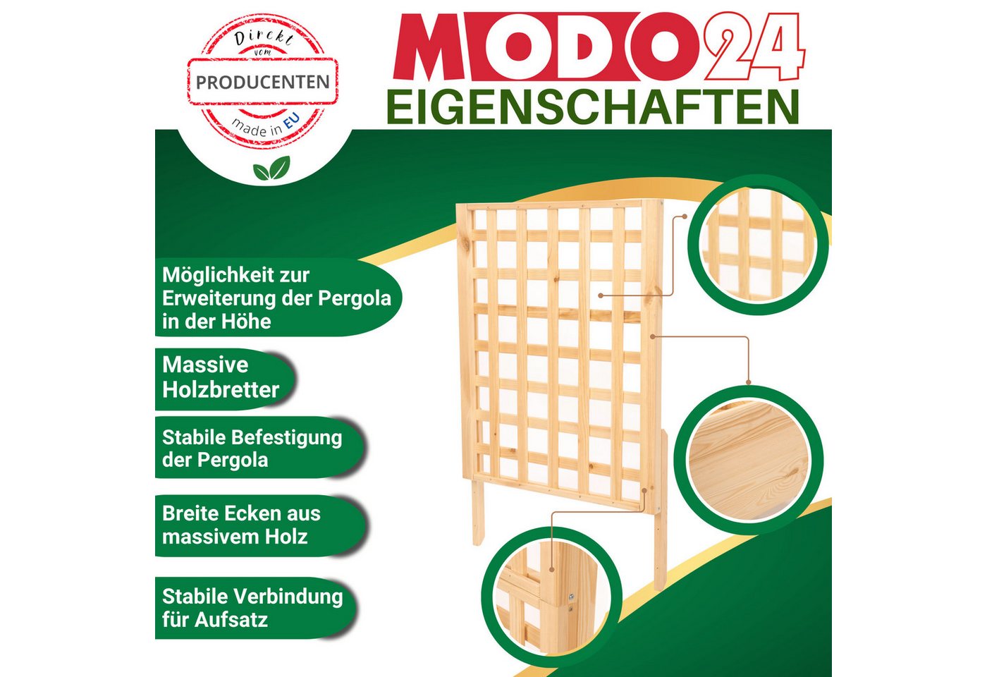 Modo24 Blumenkasten aus Holz, Pflanzkübel, Balkonkasten mit / ohne oder nur Rankgitter, Blumenkübel Holzkiste Garten Terrasse, Imprägniert Wetterfest Outdoor – Bild 3 von 5