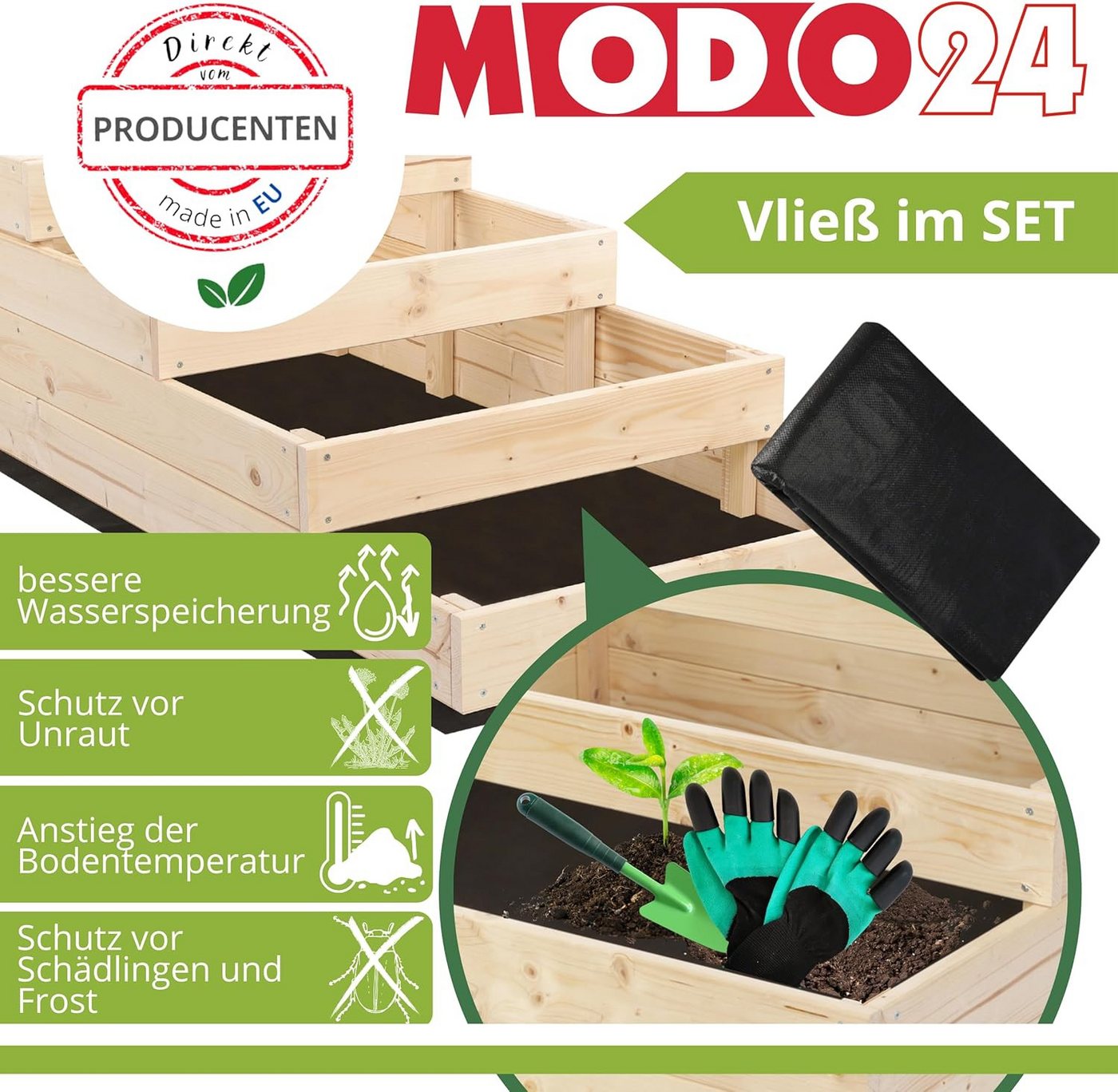 Modo24 Hochbeet ZP07 Kräuterbeet, Gartenbeet, Pflanzkasten, Blumenbeet, Gemüsegarten, für Garten und Terrasse, Kiefernholz Massivholz, Höhe 36 cm, 3 Farben – Bild 2 von 5