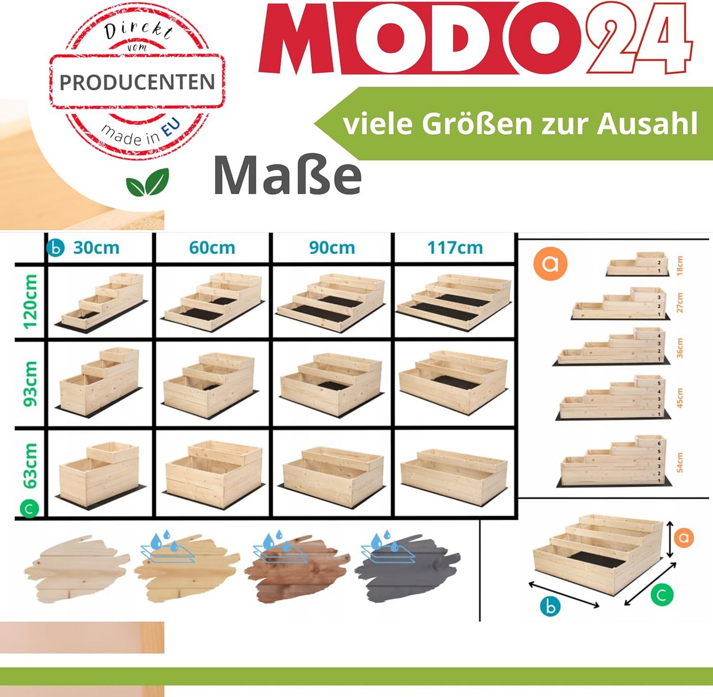 Modo24 Hochbeet ZP07 Kräuterbeet, Gartenbeet, Pflanzkasten, Blumenbeet, Gemüsegarten, für Garten und Terrasse, Kiefernholz Massivholz, Höhe 36 cm, 3 Farben – Bild 3 von 5