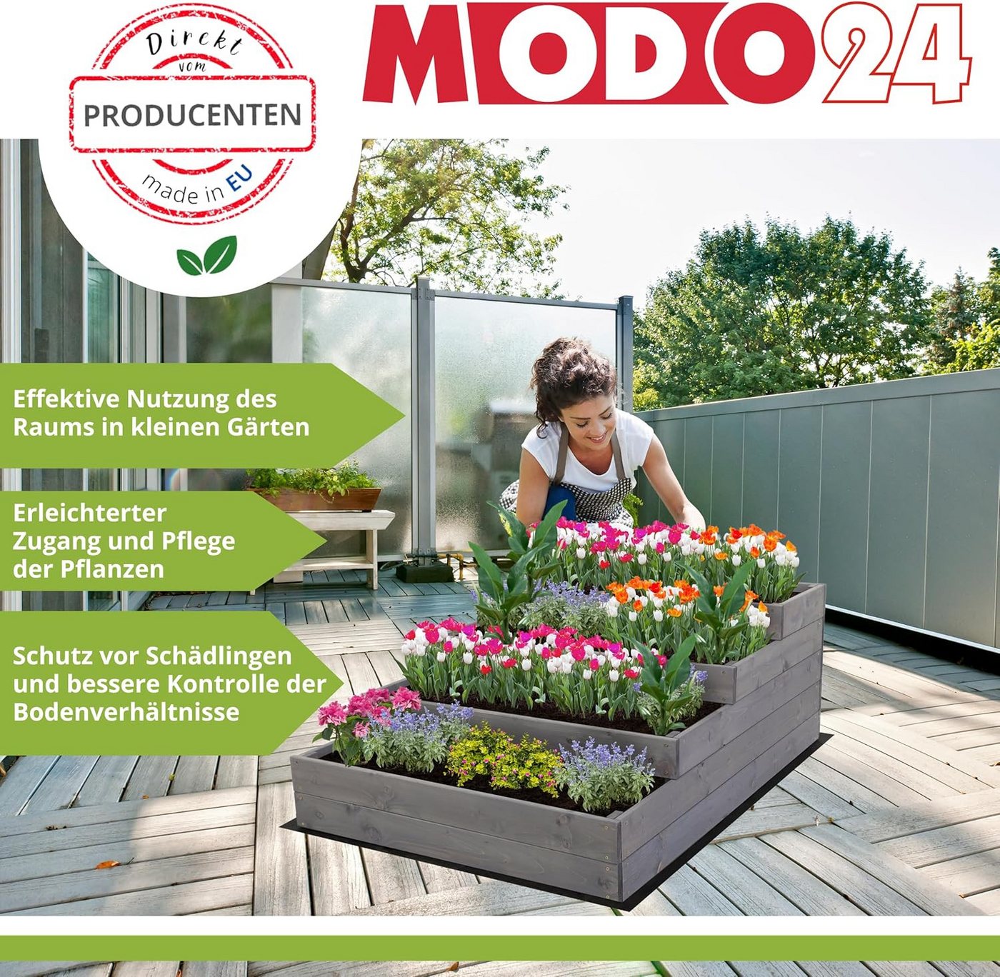 Modo24 Hochbeet ZP07 Kräuterbeet, Gartenbeet, Pflanzkasten, Blumenbeet, Gemüsegarten, für Garten und Terrasse, Kiefernholz Massivholz, Höhe 36 cm, 3 Farben – Bild 4 von 5