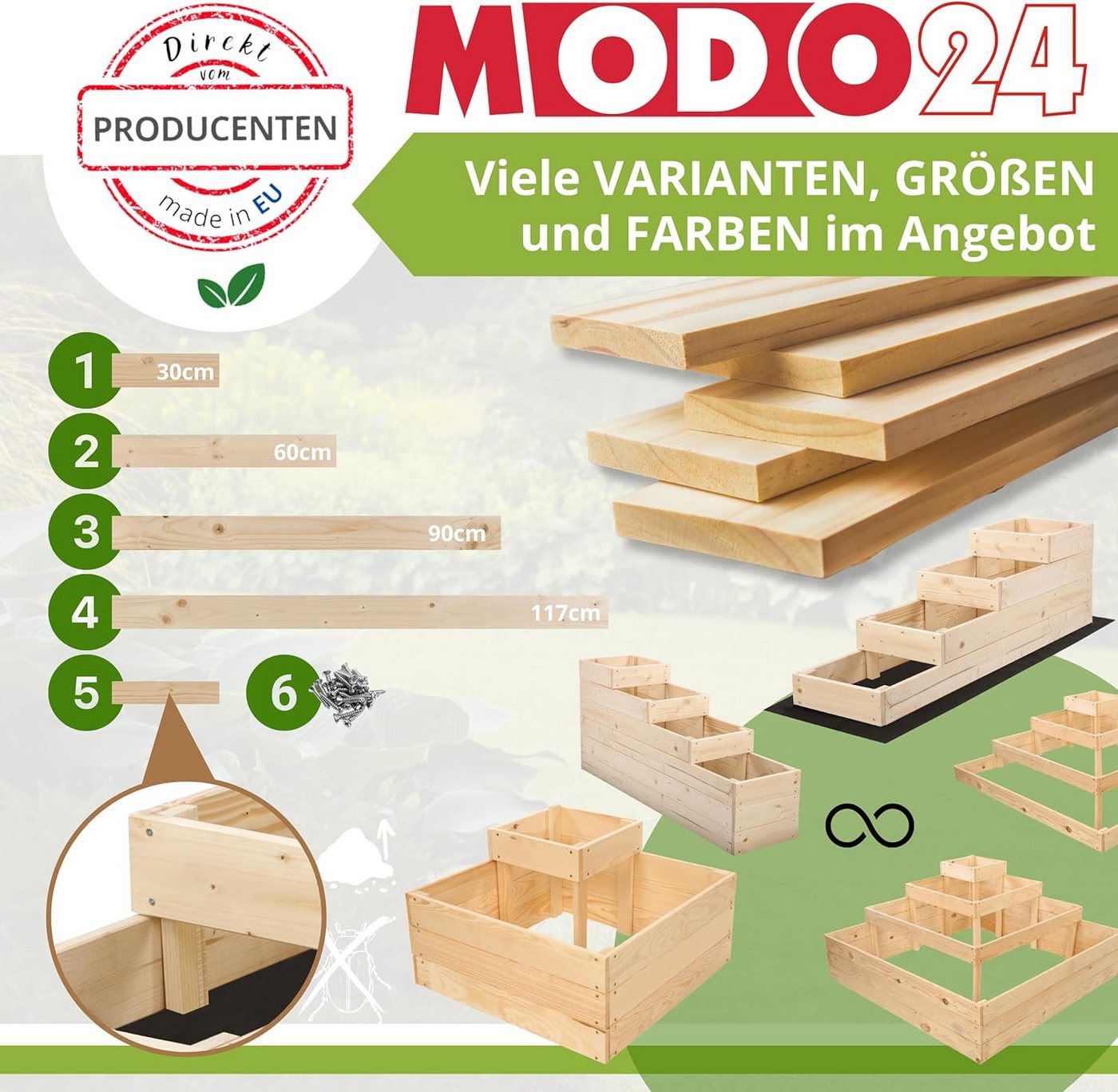 Modo24 Hochbeet ZP07 Kräuterbeet, Gartenbeet, Pflanzkasten, Blumenbeet, Gemüsegarten, für Garten und Terrasse, Kiefernholz Massivholz, Höhe 36 cm, 3 Farben – Bild 5 von 5