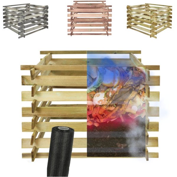 Modo24 Komposter Komposter KMP, Holzkomposter, Steckkomposter, Gartenkomposter, Druckimprägniert, Wetterfest, UV-beständig, Maulwurfgitter