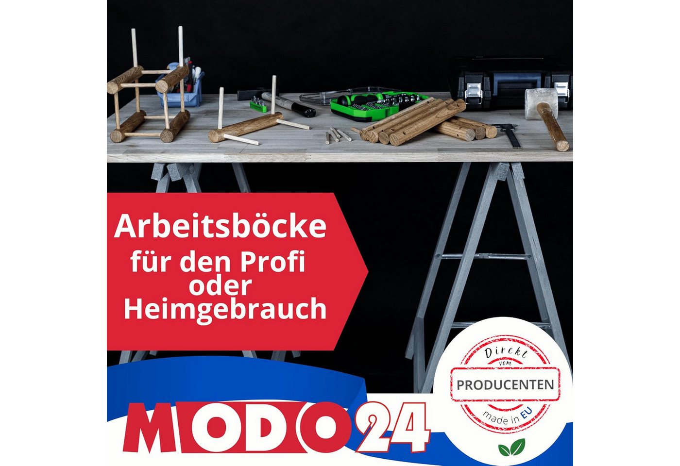 Modo24 Sägebock Holzbock, Klappbock, Arbeitsbock, Tapezierbock, Montagebock, Unterstellbock SDKM, 73x73x44 cm, 4 Farben und verschiedene Sets – Bild 4 von 5