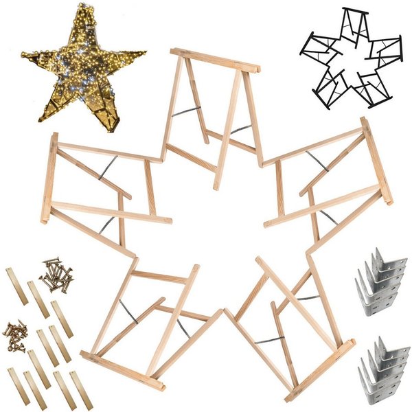 Modo24 Sägebock Holzbock, Klappbock Arbeitsbock, 5er-Set inklusive Montageteile, (Weihnachtsstern SET, 5-St), DIY Stern, Tapezierbock Montagebock Unterstellbock