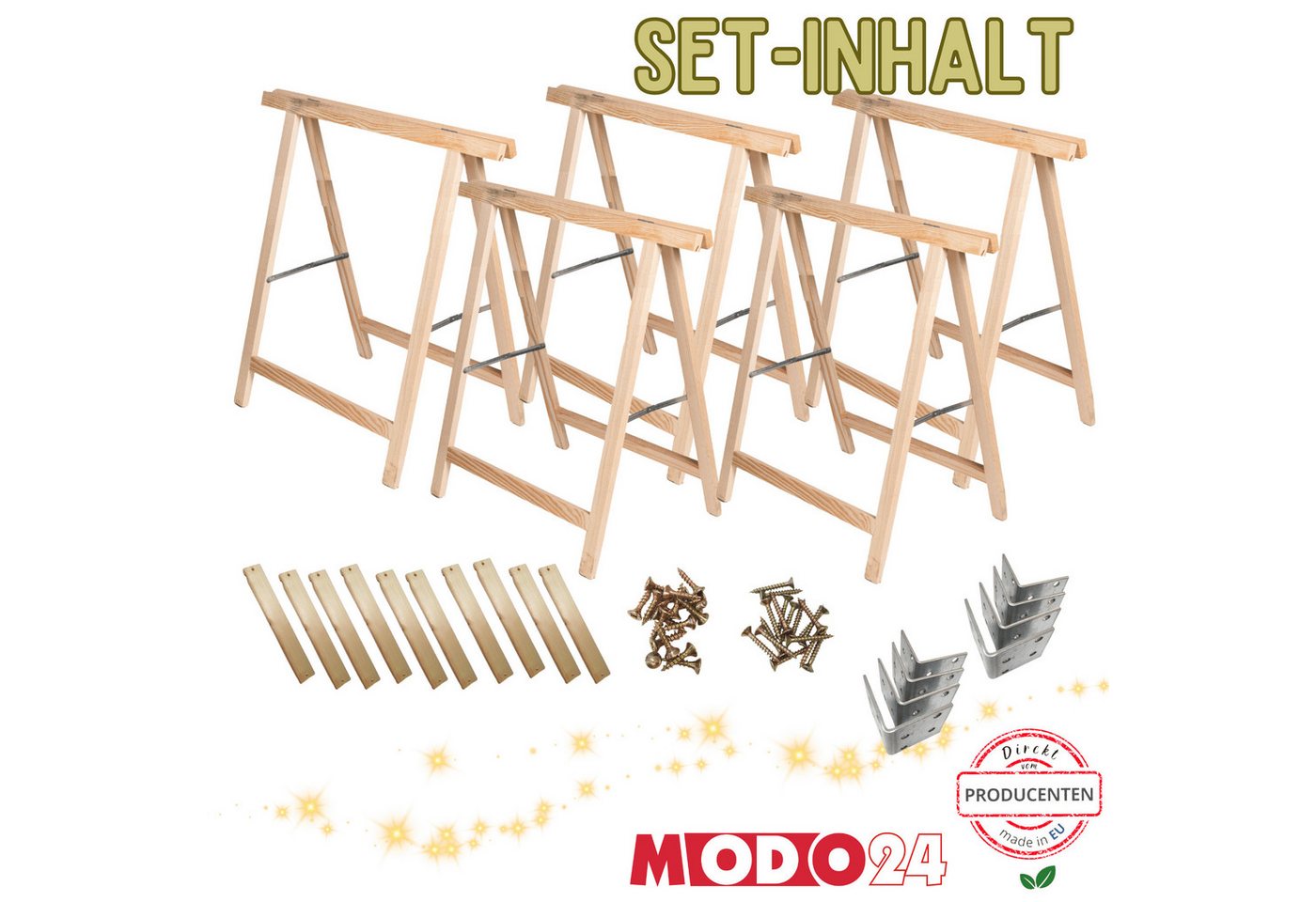 Modo24 Sägebock Holzbock, Klappbock Arbeitsbock, 5er-Set inklusive Montageteile, (Weihnachtsstern SET, 5-St), DIY Stern, Tapezierbock Montagebock Unterstellbock – Bild 2 von 5