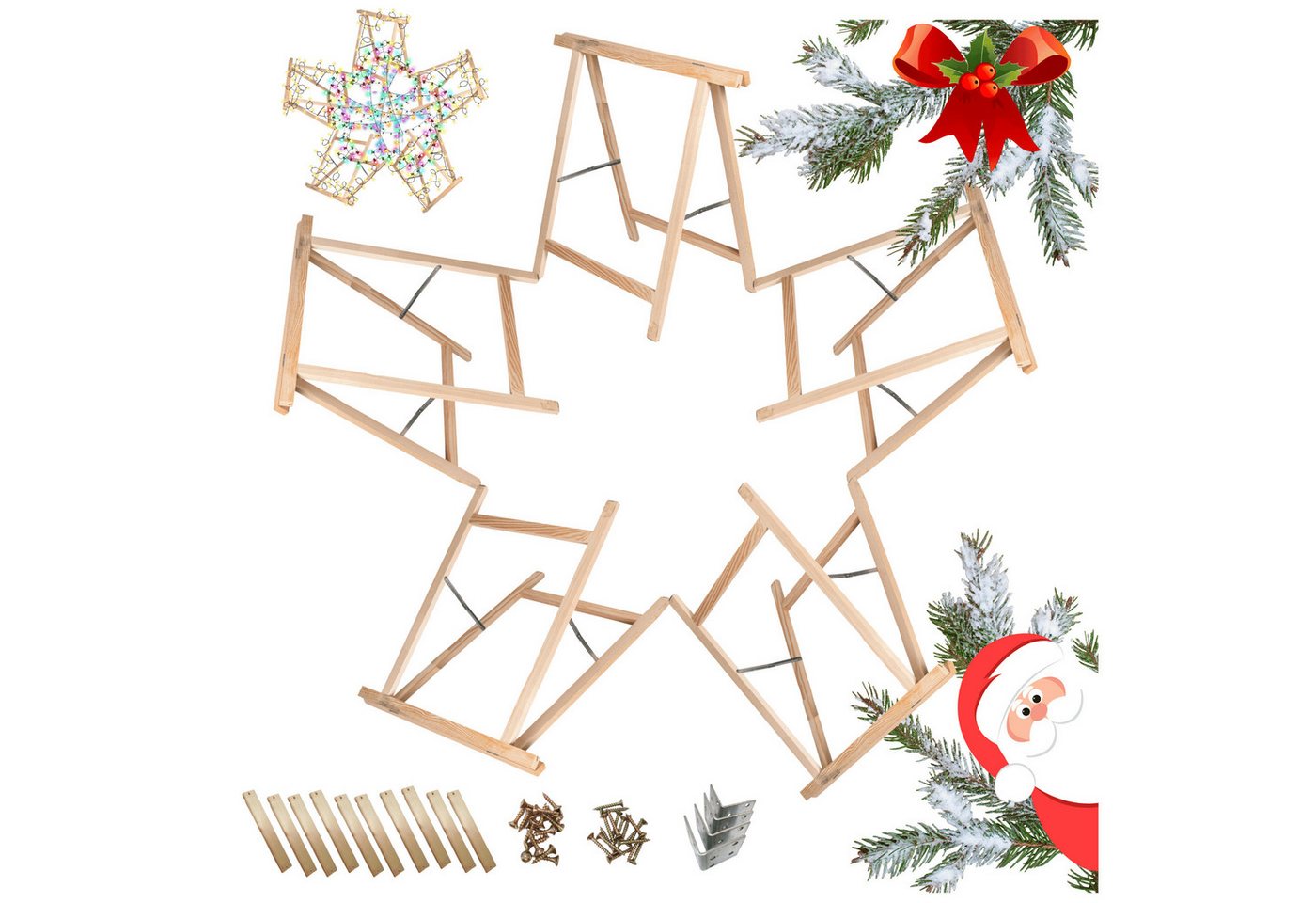 Modo24 Sägebock Holzbock, Klappbock Arbeitsbock, 5er-Set inklusive Montageteile, (Weihnachtsstern SET, 5-St), DIY Stern, Tapezierbock Montagebock Unterstellbock – Bild 3 von 5