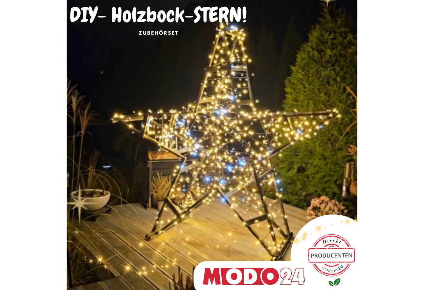 Modo24 Sägebock Holzbock, Klappbock Arbeitsbock, 5er-Set inklusive Montageteile, (Weihnachtsstern SET, 5-St), DIY Stern, Tapezierbock Montagebock Unterstellbock – Bild 4 von 5