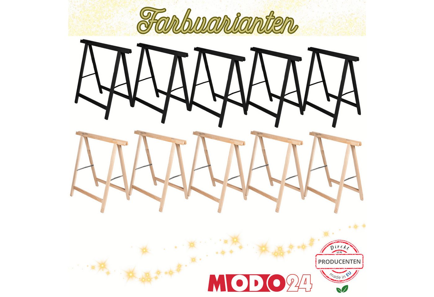 Modo24 Sägebock Holzbock, Klappbock Arbeitsbock, 5er-Set inklusive Montageteile, (Weihnachtsstern SET, 5-St), DIY Stern, Tapezierbock Montagebock Unterstellbock – Bild 5 von 5