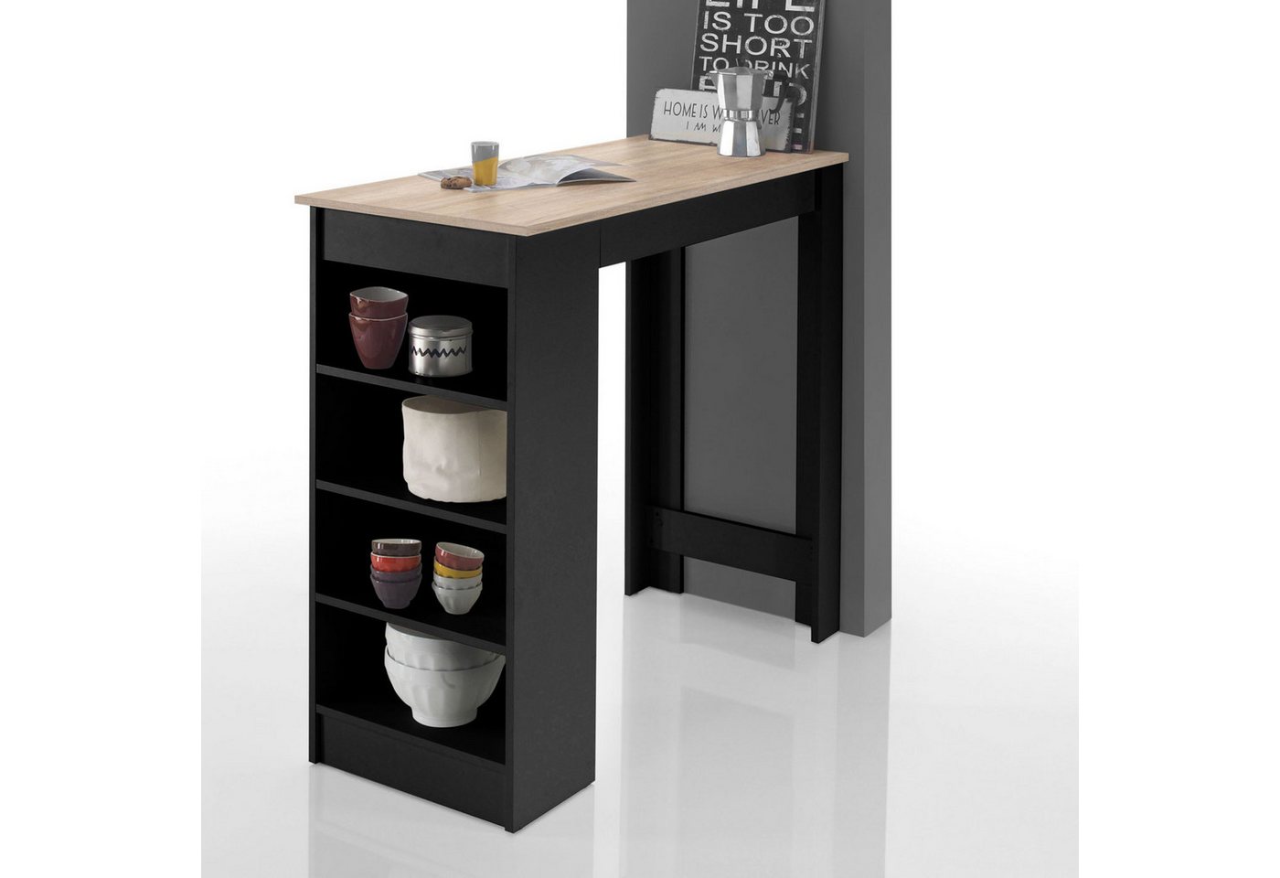 Möbel Akut Stehtisch Stehtisch Bartisch Black Regal Sonoma Eiche schwarz – Bild 2 von 4