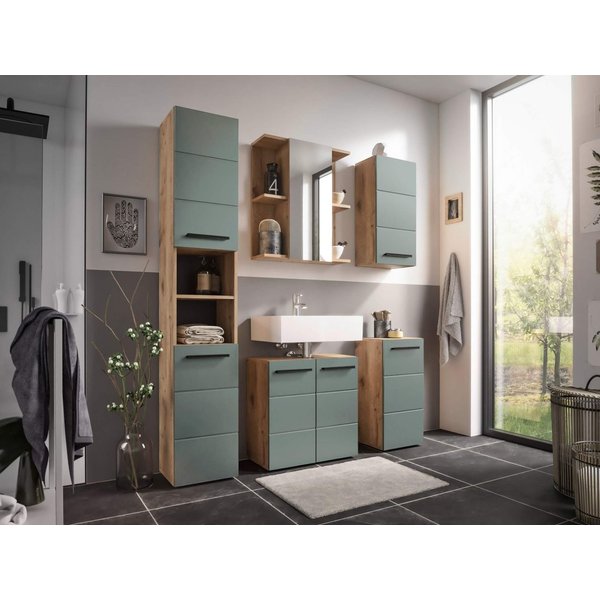 moebel-dich-auf Badezimmer-Set VALENCIA, (Waschbeckenunterschrank, Spiegelschrank, MDF-Fronten tiefgezogen, Korpus melaminbeschichtet)