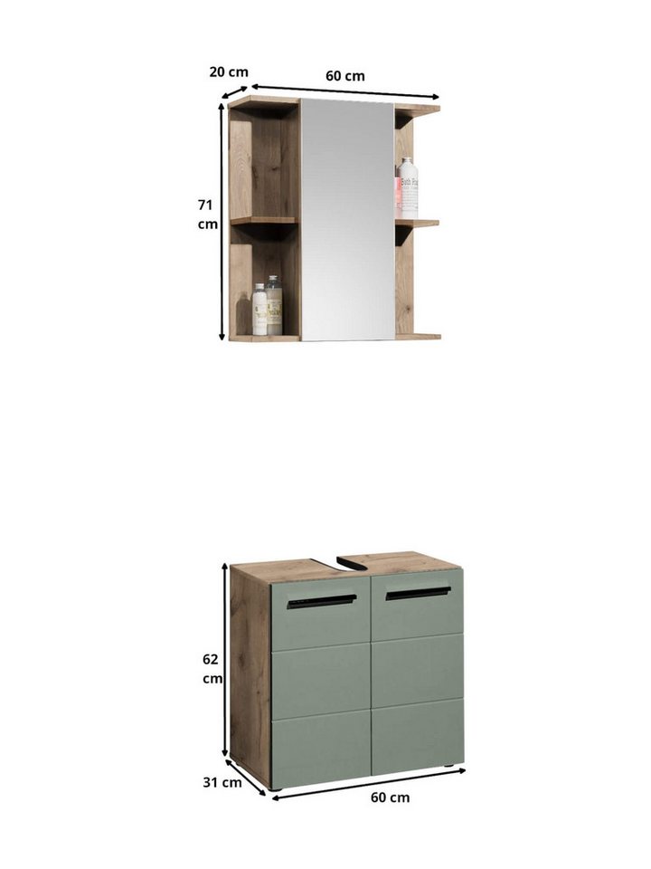 moebel-dich-auf Badezimmer-Set VALENCIA, (Waschbeckenunterschrank, Spiegelschrank, MDF-Fronten tiefgezogen, Korpus melaminbeschichtet) – Bild 3 von 5