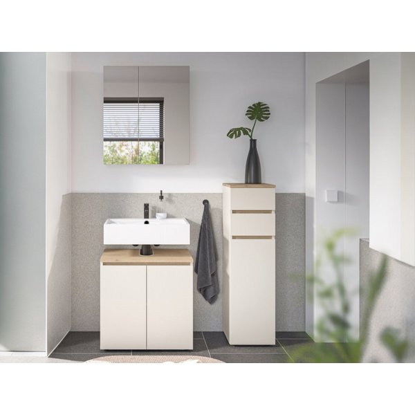 moebel-dich-auf Badmöbel-Set LONDRES, (Set 3, 3-St., Spiegelschrank, Wbu, Kommode), in kaschmir oder anthrazit, Absetzung: Cremona Eiche