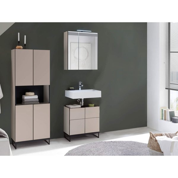 moebel-dich-auf Badmöbel-Set VENEZIA, (inklusive LED-Beleuchtung, kaschmir Spiegelschrank WBU optional mit Hoch-/Highboard), Metall Füße