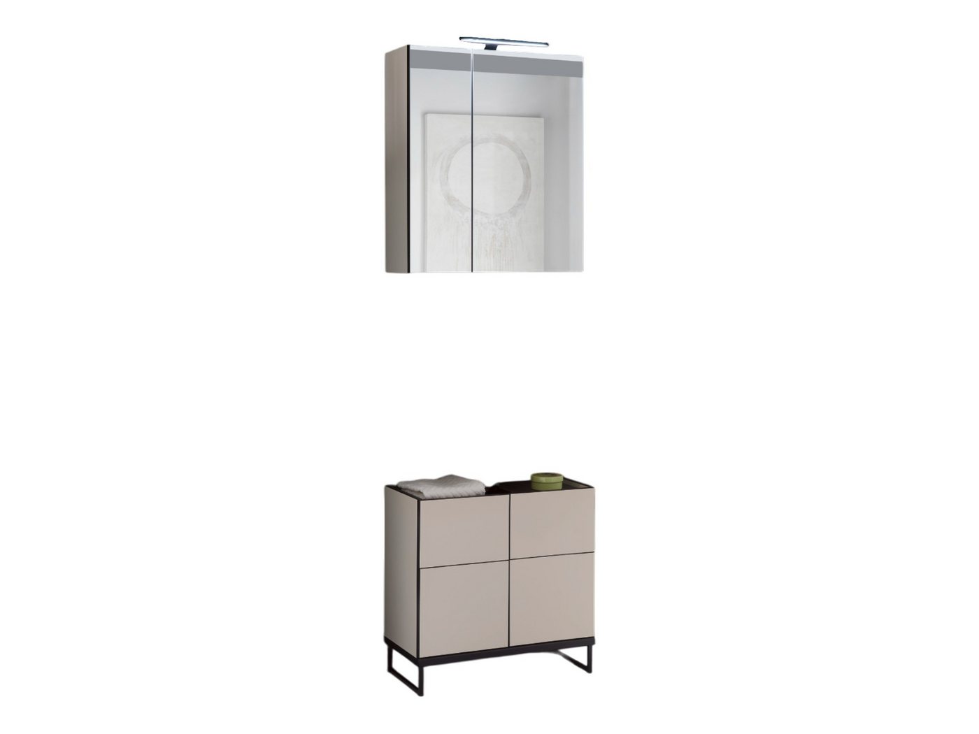 moebel-dich-auf Badmöbel-Set VENEZIA, (inklusive LED-Beleuchtung, kaschmir Spiegelschrank WBU optional mit Hoch-/Highboard), Metall Füße – Bild 2 von 5
