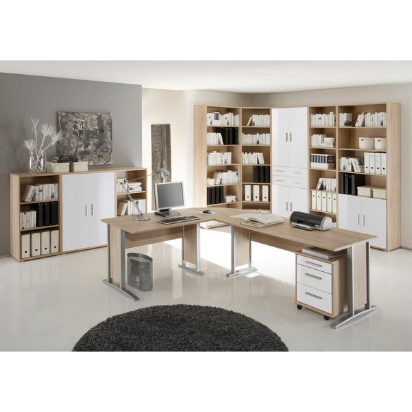 moebel-dich-auf Büromöbel-Set OFFICE LINE 220, (Komplett-Set, 10-tlg., Winkelschreibtisch mit Rollcontainer + 2 Aktenschränke + 6 Aktenregale), in Eiche Sonoma 