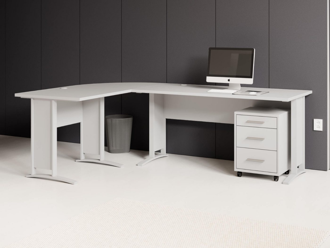 moebel-dich-auf Eckschreibtisch OFFICE LINE (Winkelschreibtisch, inkl. Rollcontainer), in weiß, wechselseitig montierbar – Bild 2 von 5