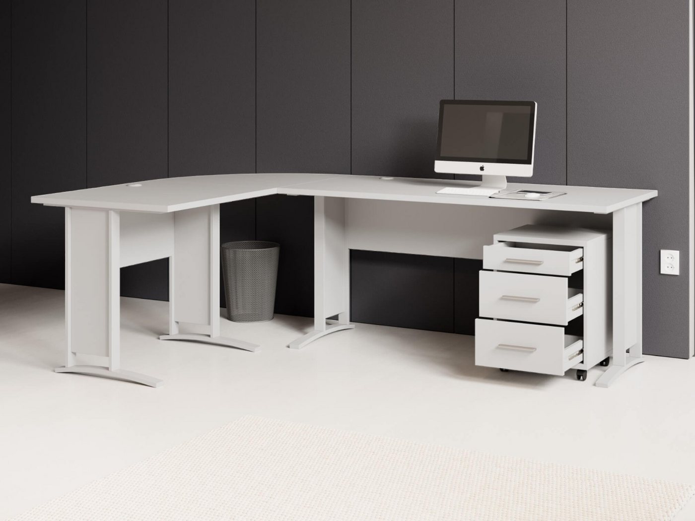 moebel-dich-auf Eckschreibtisch OFFICE LINE (Winkelschreibtisch, inkl. Rollcontainer), in weiß, wechselseitig montierbar – Bild 3 von 5