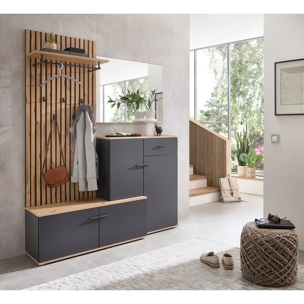moebel-dich-auf Garderoben-Set COMO, (Paneel + Schuhschrank + Spiegel, in anthrazit oder weiß / Artisan Eiche Nb), 148 cm breit