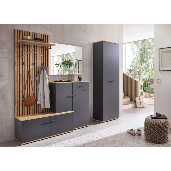 moebel-dich-auf Garderoben-Set COMO, (Paneel + Schuhschrank + Spiegel + Hochschrank, in anthrazit oder weiß / Artisan Eiche Nb), 223 cm breit