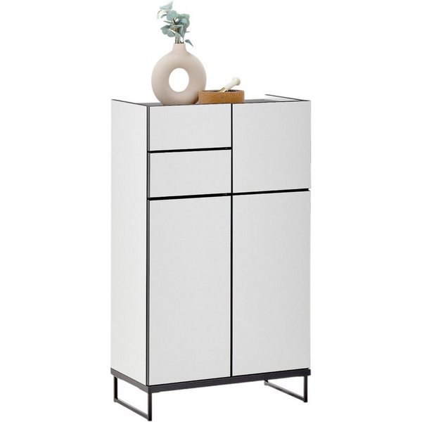 moebel-dich-auf Highboard VENEZIA (Badezimmerschrank, Midischrank), Weiß matt, Absetzung: Schwarz, Breite 60 cm