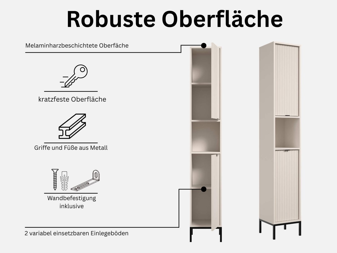 moebel-dich-auf Hochschrank CASTELLO (kaschmir, 2 Türen, 1 offenes Fach) 195 cm x 32 cm HxB – Bild 4 von 5