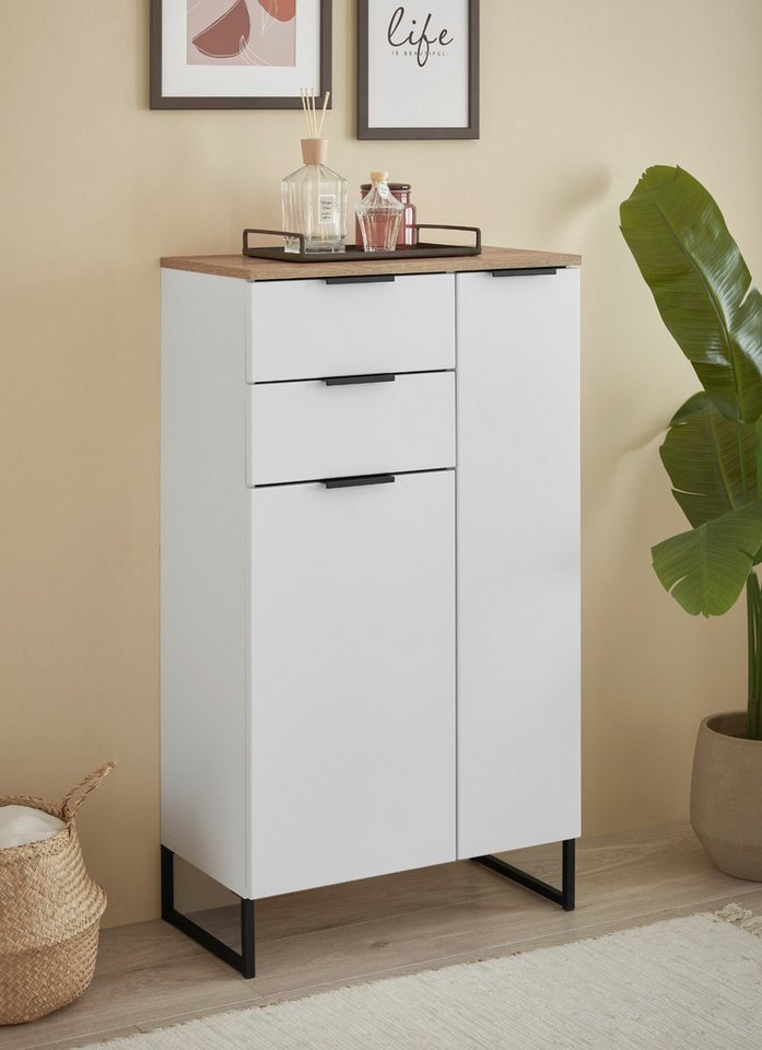 moebel-dich-auf Kommode ASPEN (Highboard, Badschrank mit 2 Schubkästen, in Schwarz matt, Weiß matt), Breite 60 cm – Bild 2 von 5